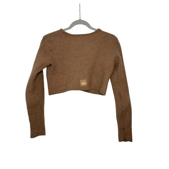 Alo Yoga Cashmere Plush Waffle Cropped Long Sleeve Toasted Almond Size XS - Picture 5 of 7